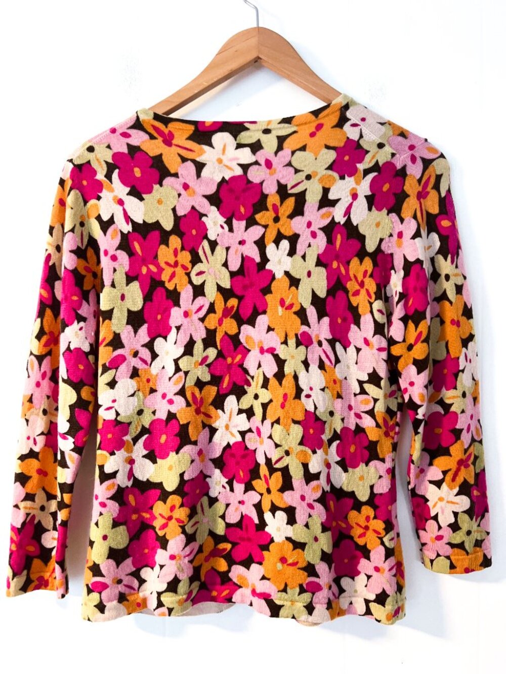 Garnet Hill Cardigan Floral Wool Cardigan Sweater Career Wear Retro size Small - Picture 3 of 9